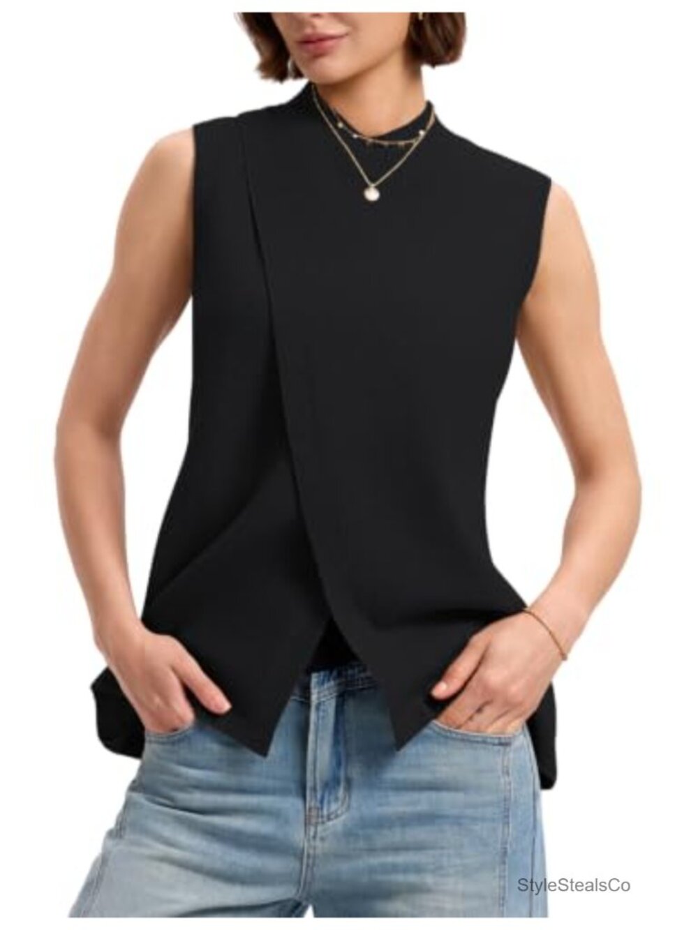 Womens Sleeveless Mock Neck Sweater Vest Slim Fit Woolen Blend